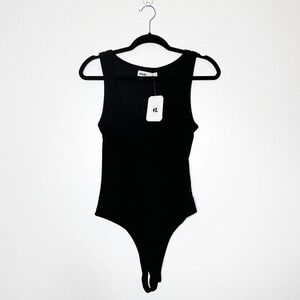 NWT Nordstrom Elodie Ribbed Tank Thong Bodysuit Women's Black Size Large
